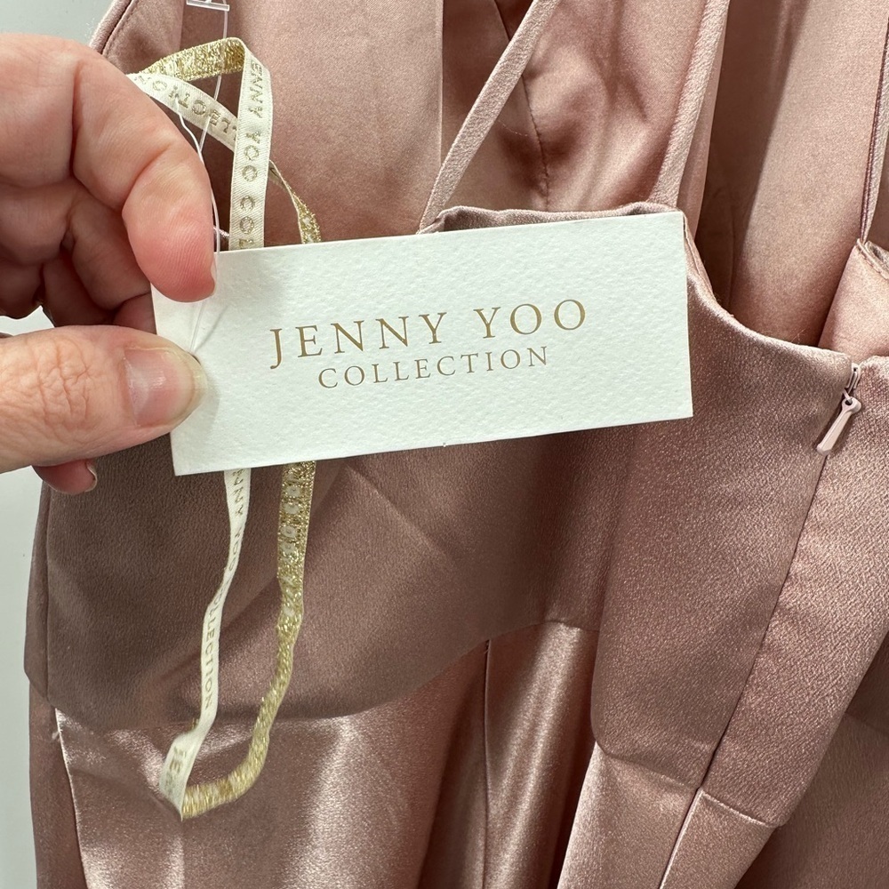 NWT JENNY YOO Alessia satin elegant formal Apricot bridal wedding cocktail gown - Picture 7 of 16